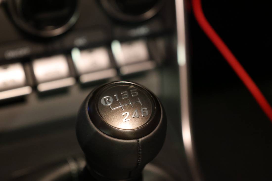 Close-up of a six-speed manual shift knob